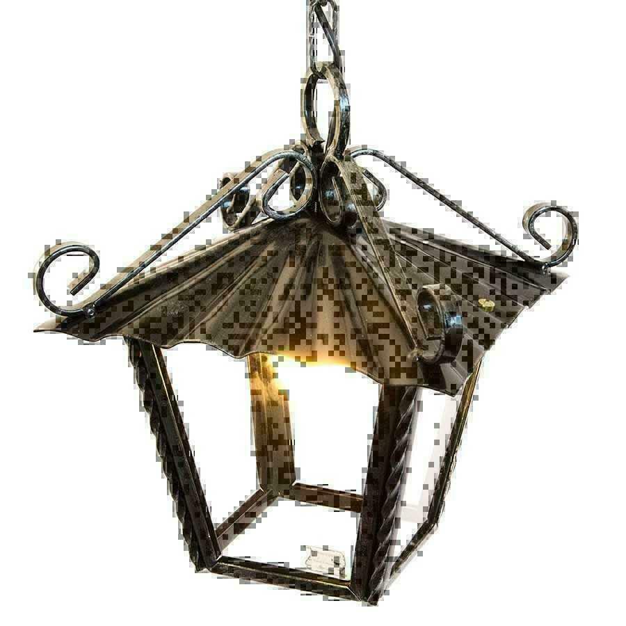 Lanterna LAMPADARIO con catena in legno e ferro battuto 