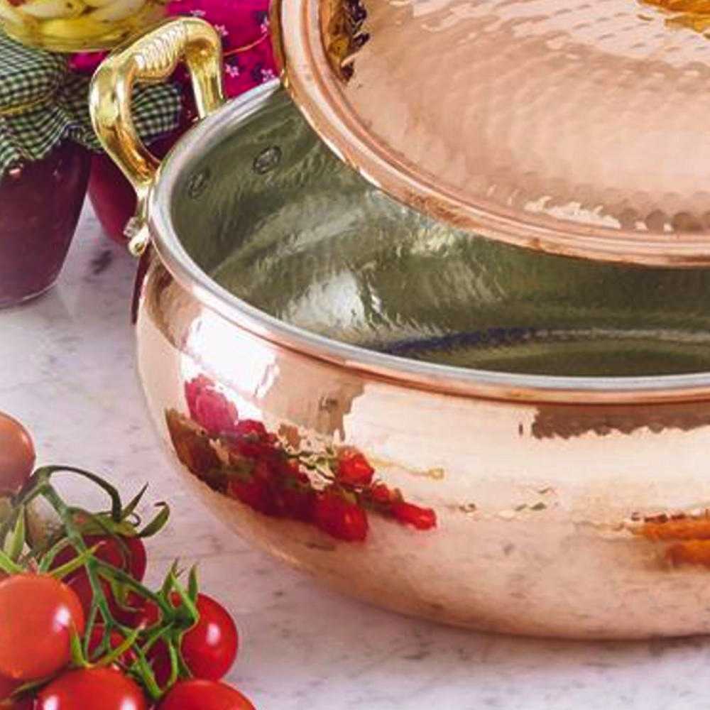 De Buyer 6442,28-Pentola con coperchio, in rame, con manici in ghisa d'acciaio Inox, diametro 28 cm