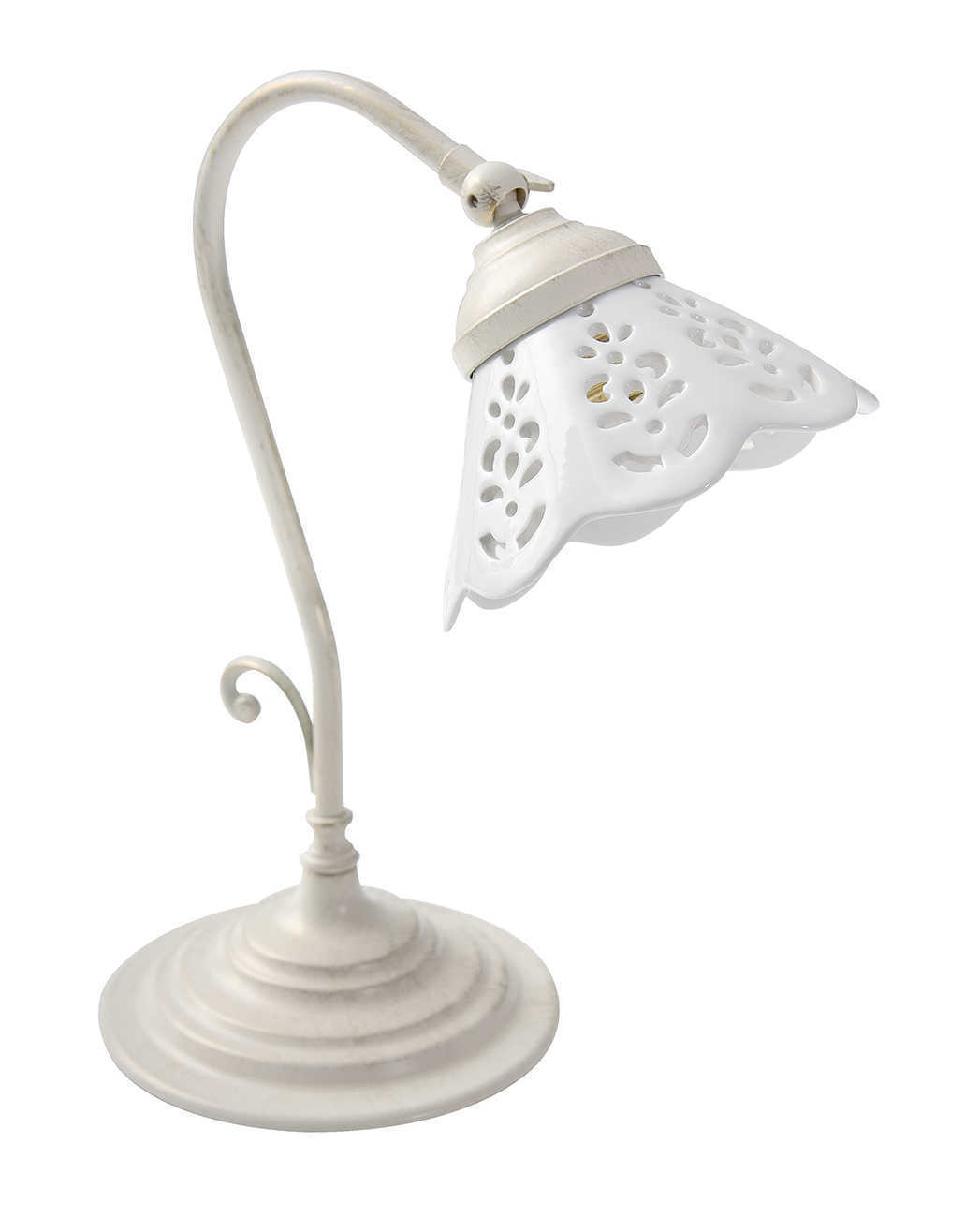 DRULINE Lampada Da Tavolo In Legno Con Paralume Bianco - Stile Shabby Chic, Altezza 53cm, Attacco E27