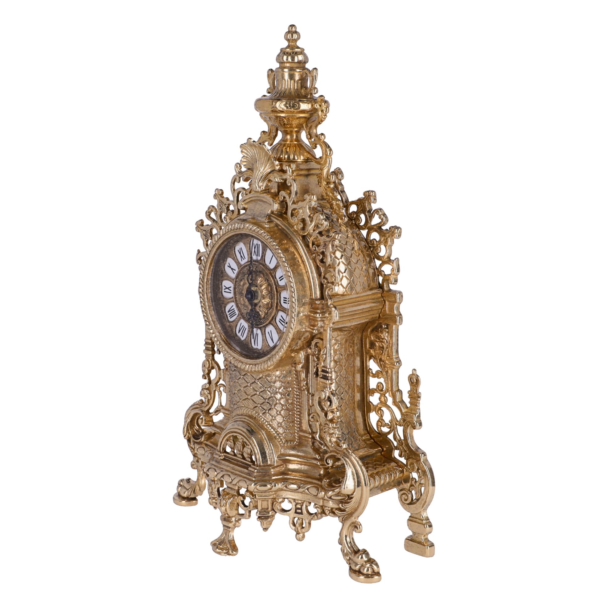 Orologio barocco da tavolo in ottone lucido ensola stile francese