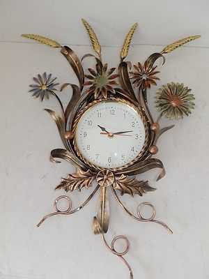 Grande orologio da parete con Spine di GRANO con foglie in FERRO BATTUTO ORO 