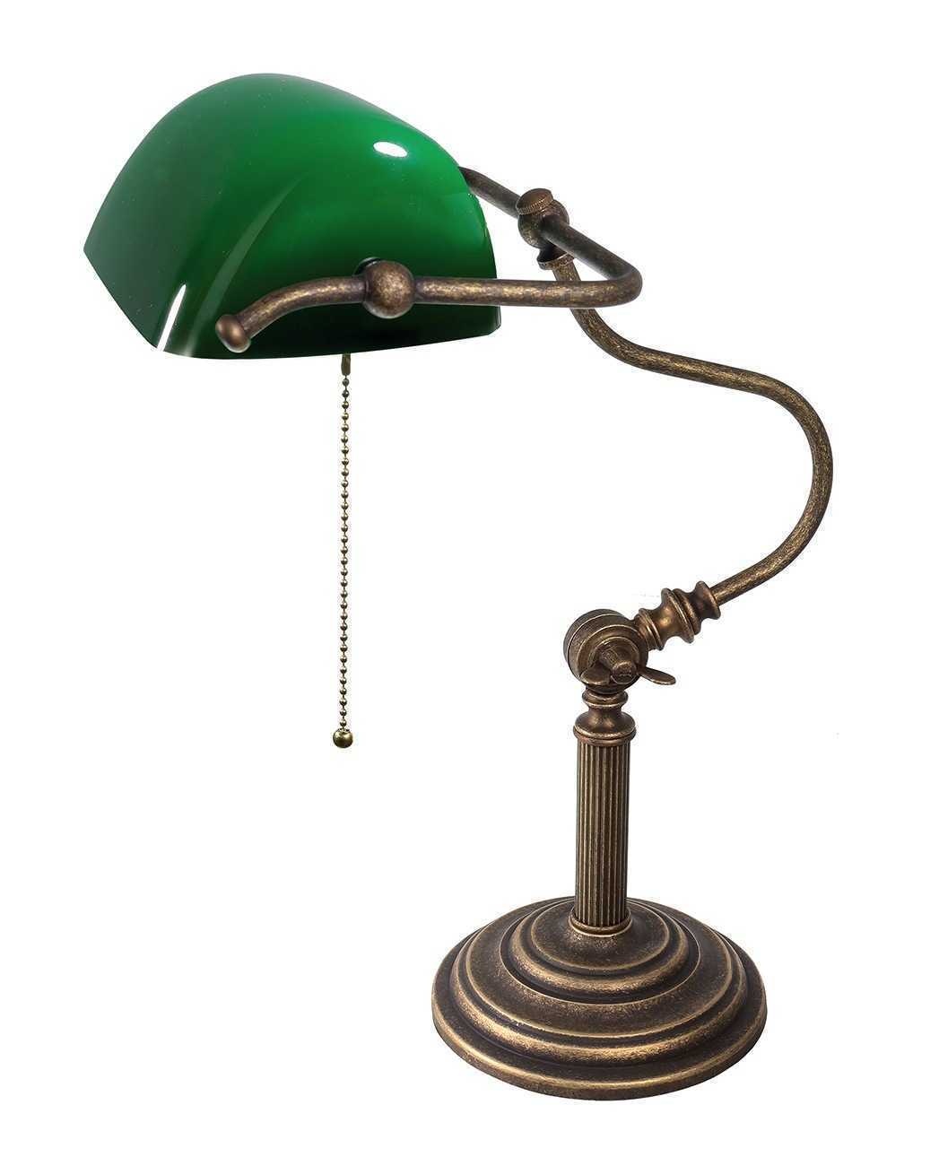 Lampada stile ministeriale in ottone con vetro verde
