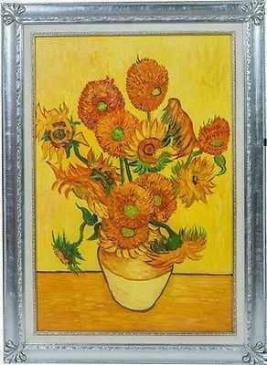 Quadro Pittura Olio Tela Cornice Legno Argento Van Gogh Girasoli 110x80 Ebay