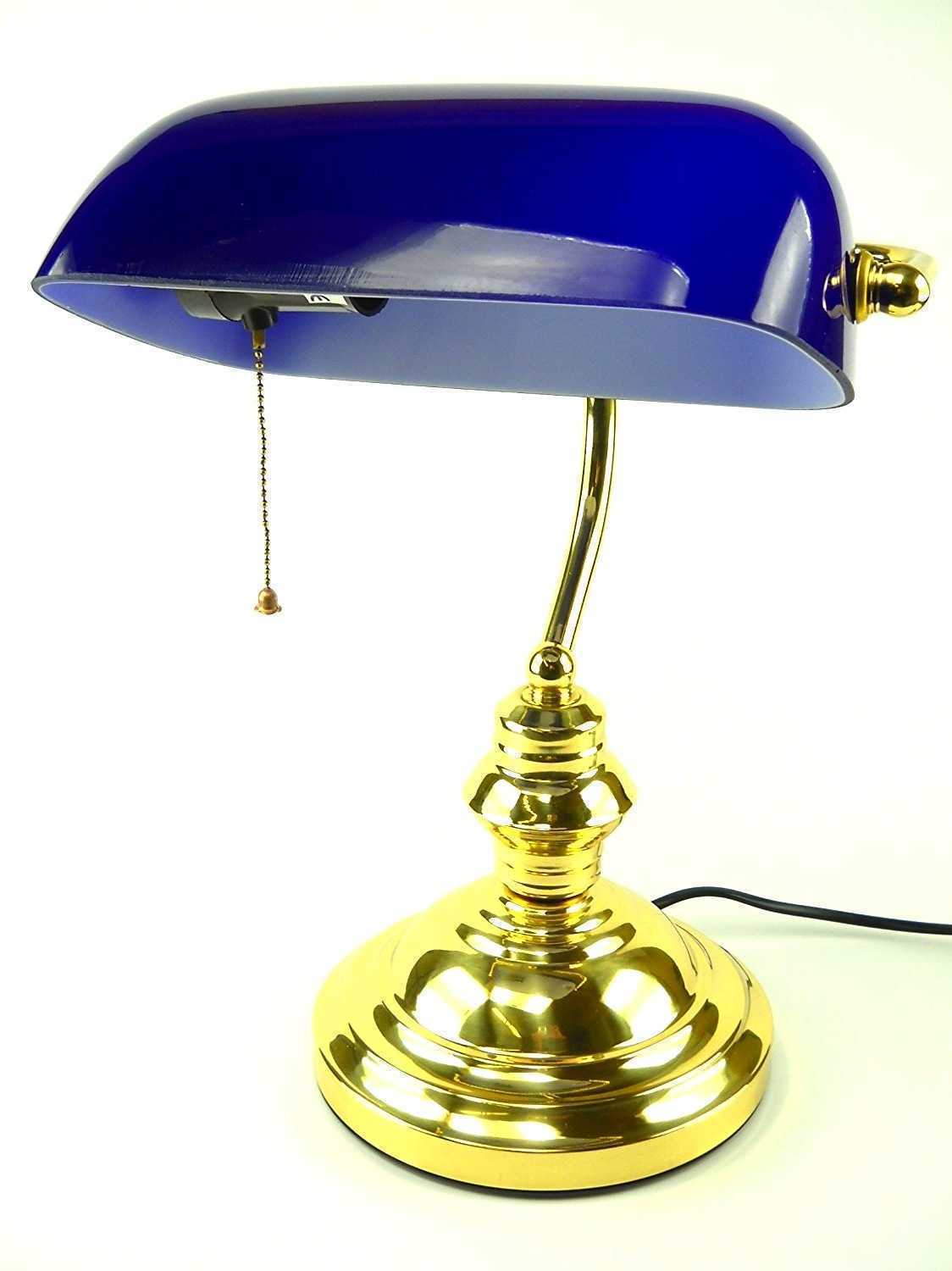 Lampada ministeriale in ottone con vetro blu