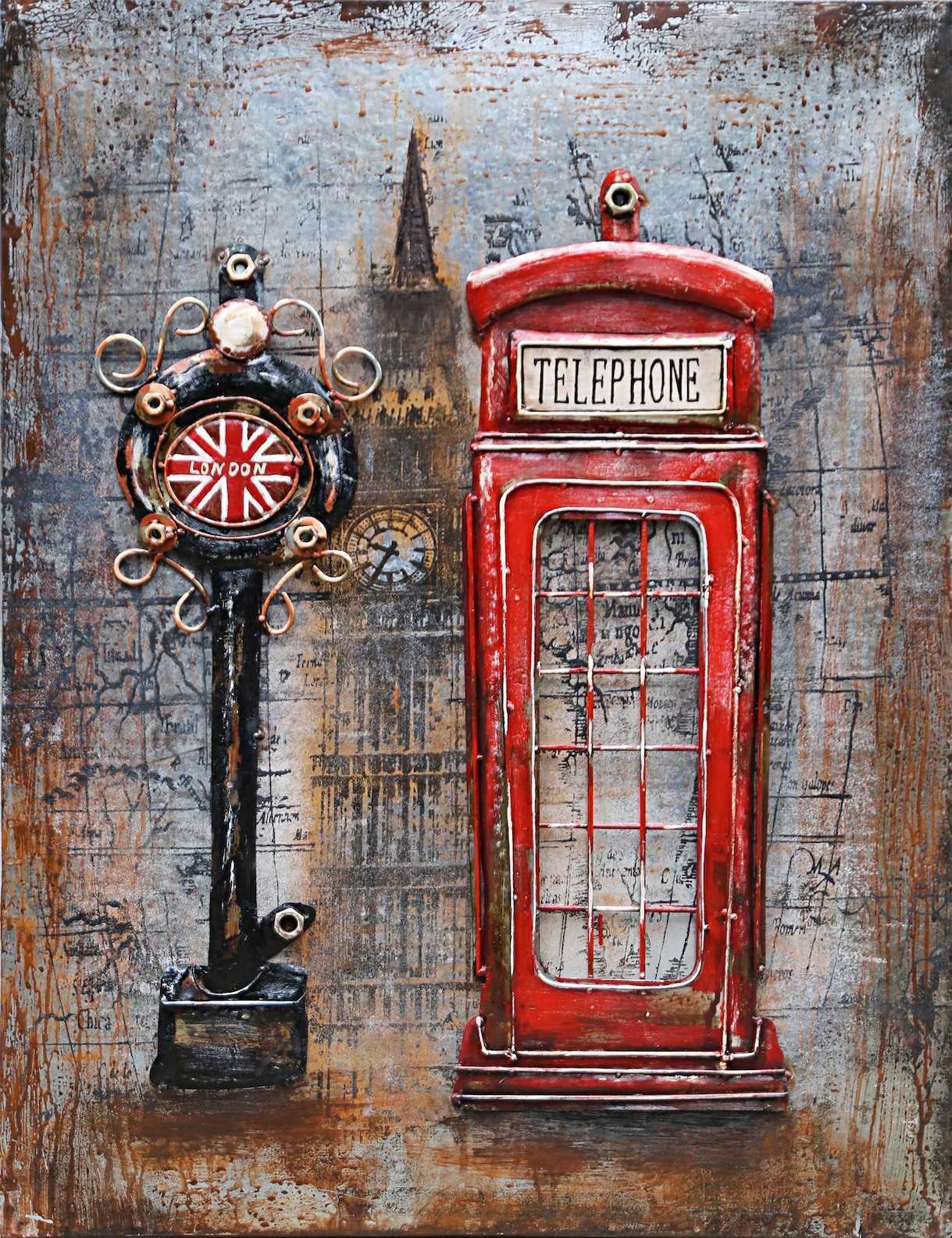 Quadro in metallo raffigurante una cabina telefonica Inglese London 80 cm x  60 cm