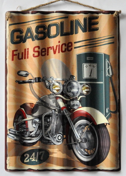 Targa in metallo Gasoline Full service con moto arredo locale